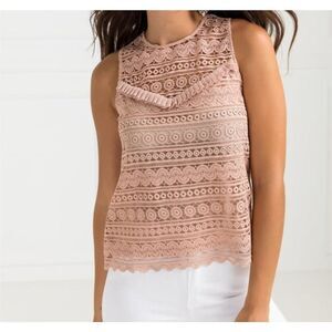 H&M Lace Sleeveless dusty blush lined blouse with pleated ribbon details